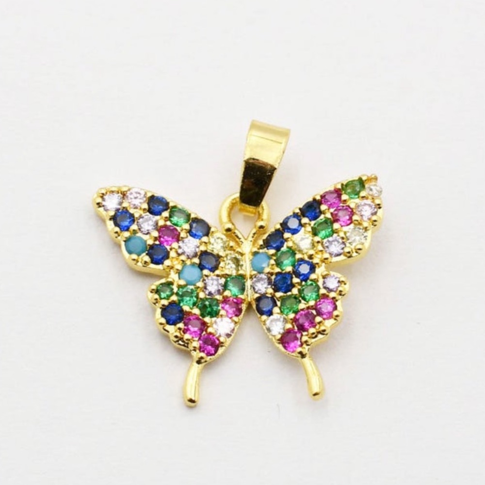 Vibrant Gold Butterfly Charm with Multicolor Stones
